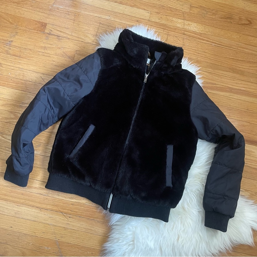 H&M Girls size 10-11 Black Faux Fur Jacket